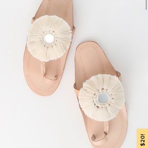 Espansa White Fringe Mirror Leather Thong Sandals